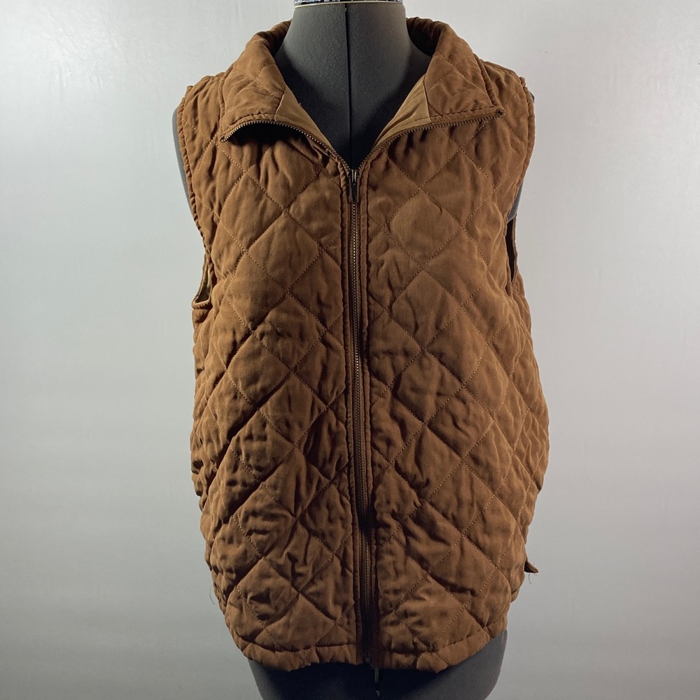 Umgee Vest Women Size M Brown Sleeveless Quilted Zip Front Collar - Picture 1 of 9